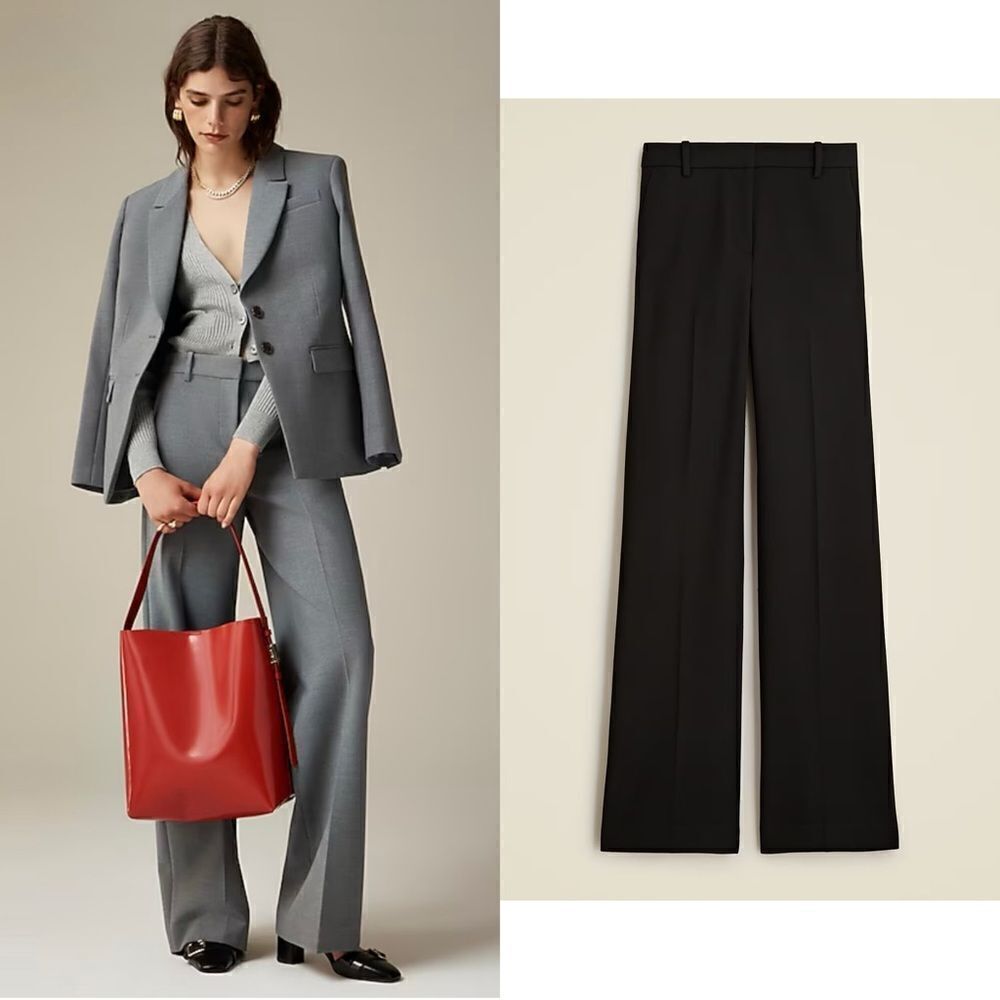 NWT J CREW wide-leg trouser in four-season stretch in BLACK